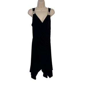 Vintage Y2K Janine Whimsigoth Fairy Dress sz L Black Rhinestone Handkerchief Hem